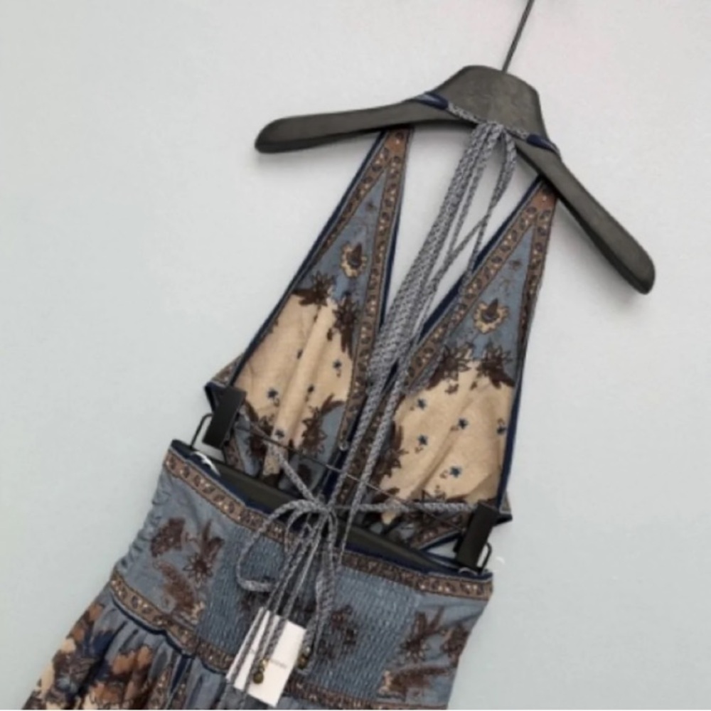 Zimmermann Retro Halter Neck Deep V Backless Linen Print Maxi Dress - Picture 3 of 9